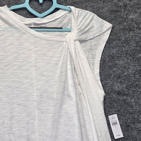 GAP Shirt Womens Large White Foreversoft Tee Draped Pleat Cap Sleeve Asymmetric - Picture 2 of 7